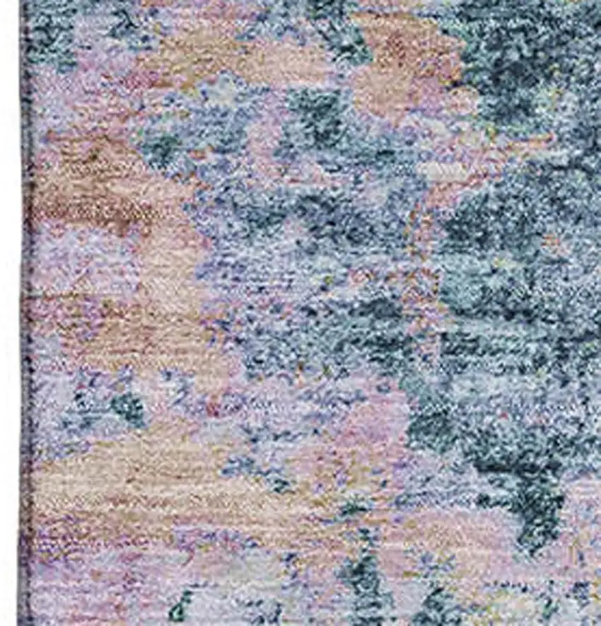 Blue And Lavender Abstract Washable Area Rug With UV Protection Photo 2