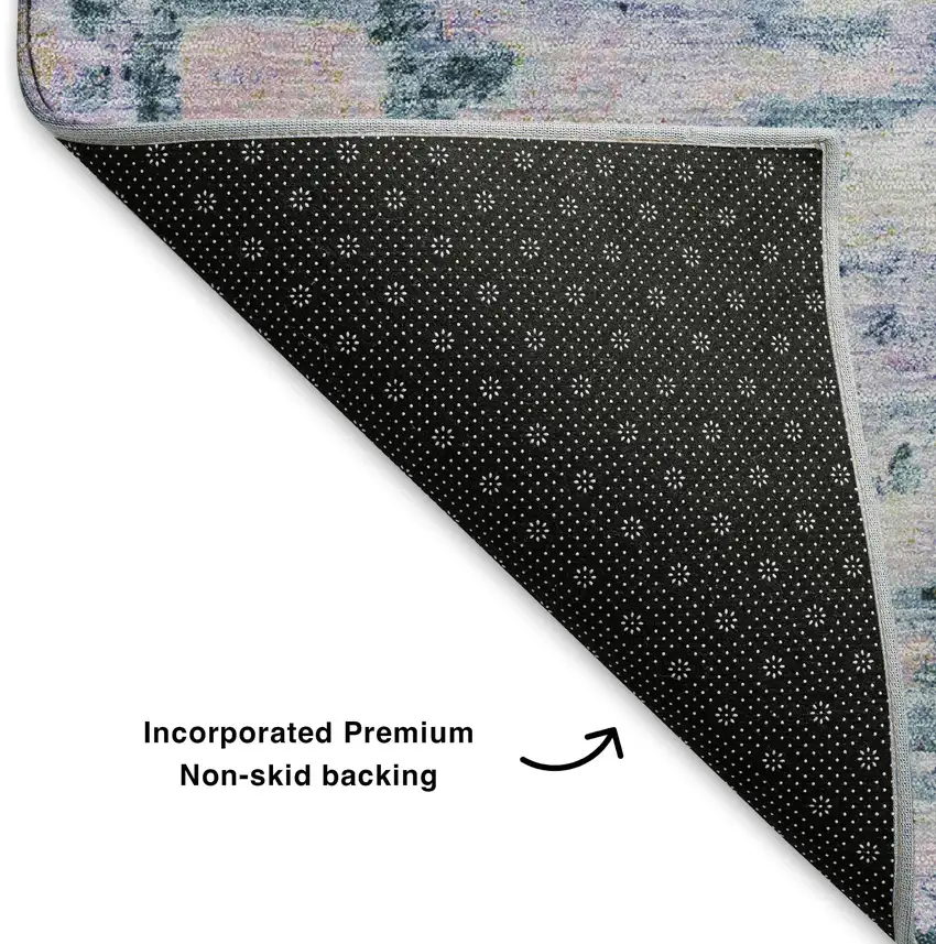 Blue And Lavender Abstract Washable Area Rug With UV Protection Photo 6