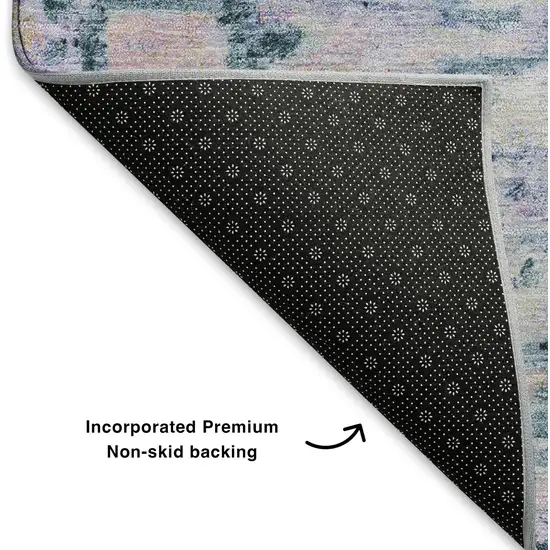 Blue And Lavender Abstract Washable Area Rug With UV Protection Photo 6