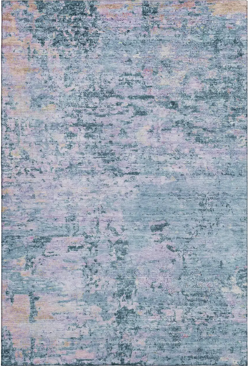 Blue And Lavender Abstract Washable Area Rug With UV Protection Photo 1