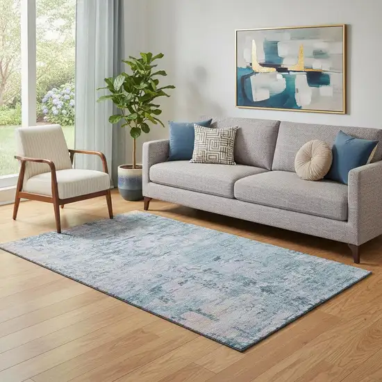 Blue And Lavender Abstract Washable Area Rug With UV Protection Photo 2