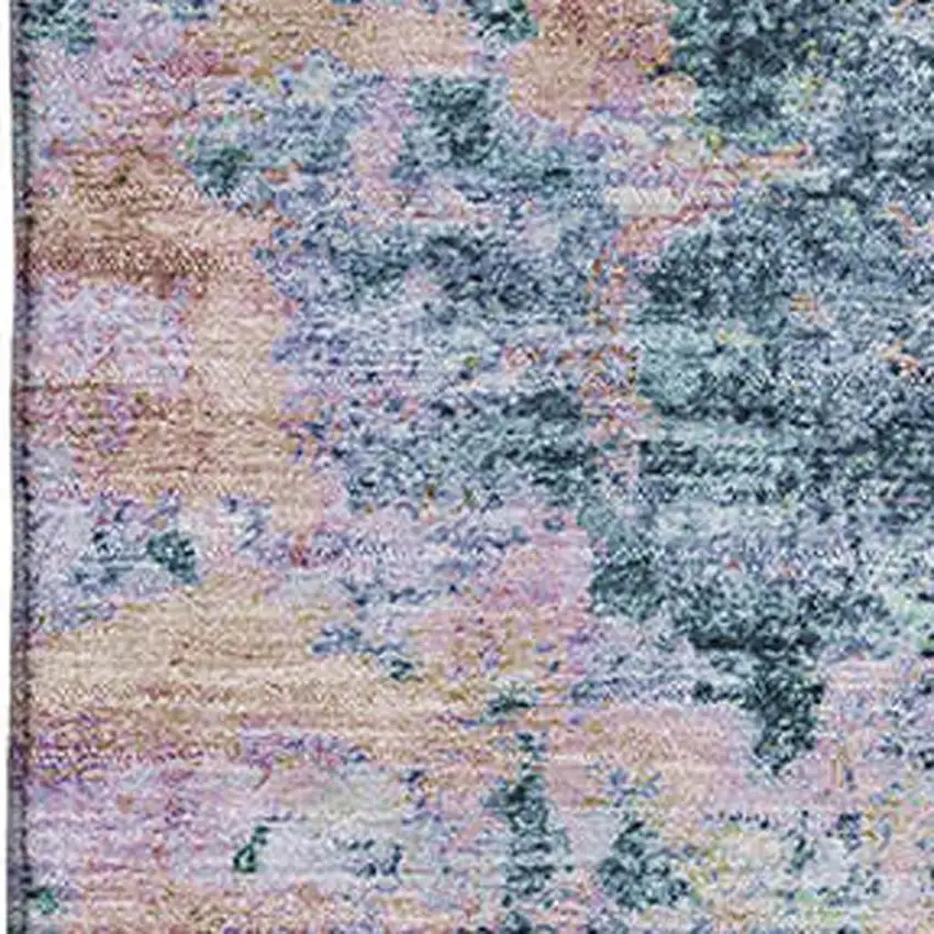 Blue And Lavender Abstract Washable Area Rug With UV Protection Photo 2