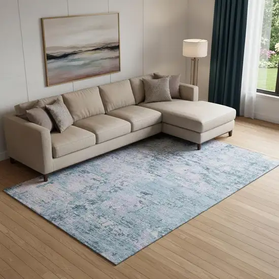 Blue And Lavender Abstract Washable Area Rug With UV Protection Photo 2