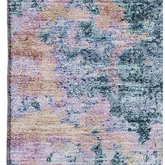 Blue And Lavender Abstract Washable Area Rug With UV Protection Photo 2