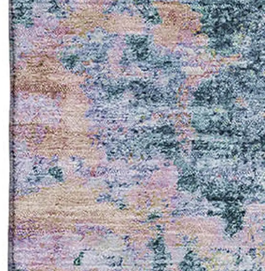 Blue And Lavender Abstract Washable Area Rug With UV Protection Photo 2