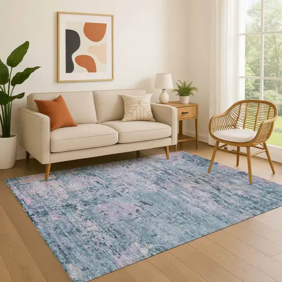 Blue And Lavender Abstract Washable Area Rug With UV Protection Photo 4