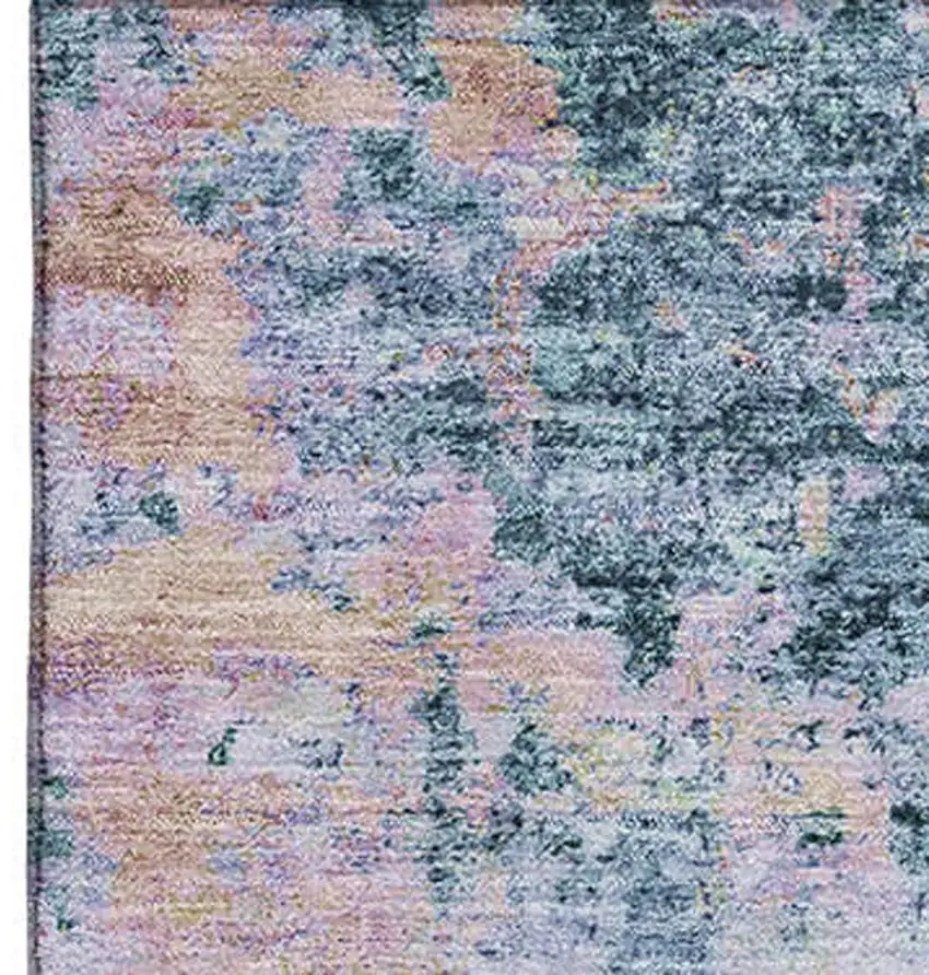 Blue And Lavender Abstract Washable Area Rug With UV Protection Photo 2