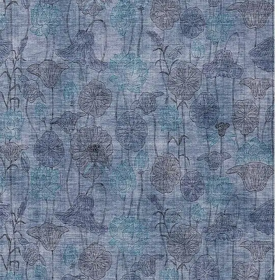 Blue And Lavender Floral Washable Indoor Outdoor Area Rug Photo 4