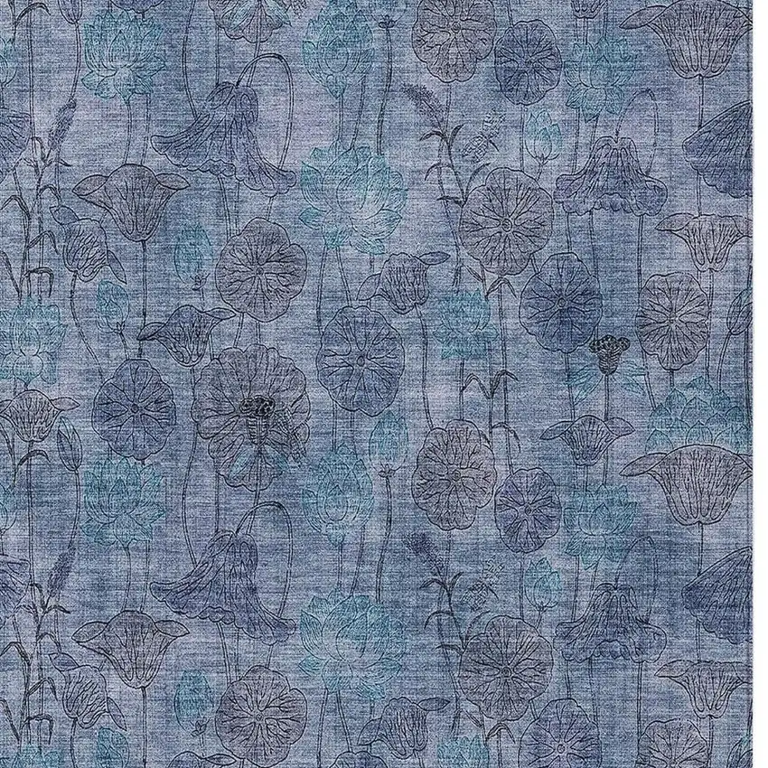 Blue And Lavender Floral Washable Indoor Outdoor Area Rug Photo 4