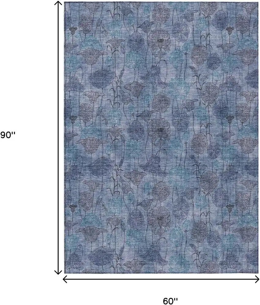 Blue And Lavender Floral Washable Indoor Outdoor Area Rug Photo 9