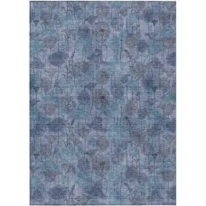 Photo of Blue And Lavender Floral Washable Indoor Outdoor Area Rug