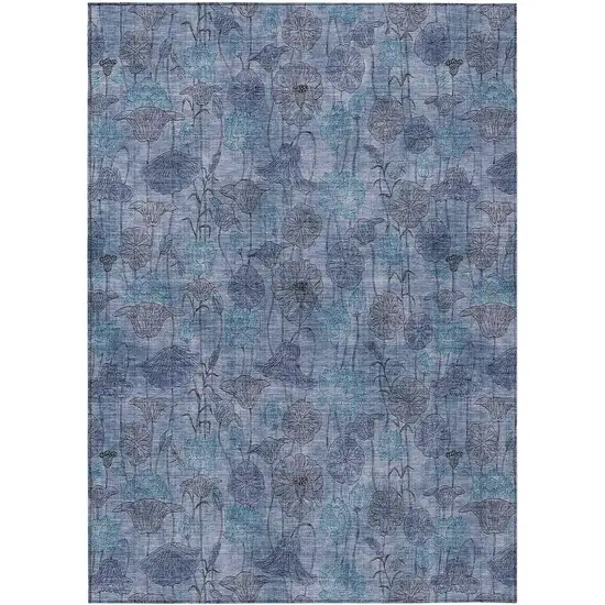 Blue And Lavender Floral Washable Indoor Outdoor Area Rug Photo 1