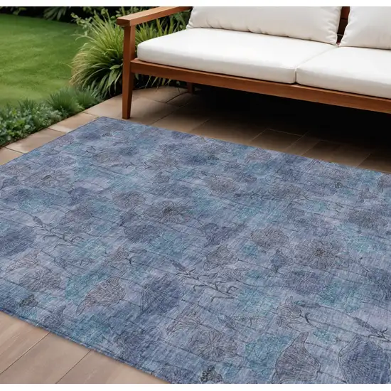 Blue And Lavender Floral Washable Indoor Outdoor Area Rug Photo 2