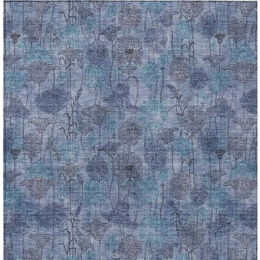 Blue And Lavender Floral Washable Indoor Outdoor Area Rug Photo 4