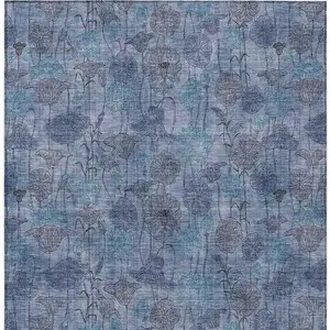 Photo of Blue And Lavender Floral Washable Indoor Outdoor Area Rug