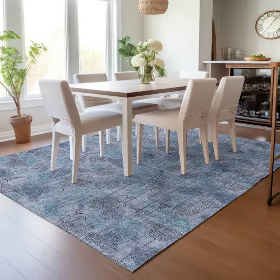 Blue And Lavender Floral Washable Indoor Outdoor Area Rug Photo 6