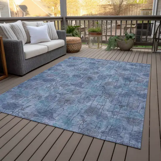 Blue And Lavender Floral Washable Indoor Outdoor Area Rug Photo 8