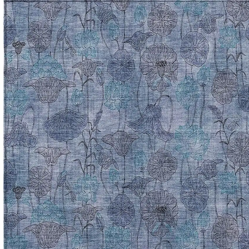 Blue And Lavender Floral Washable Indoor Outdoor Area Rug Photo 5