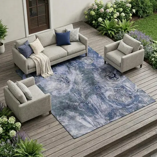 Blue And Lavender Floral Washable Indoor Outdoor Area Rug Photo 1