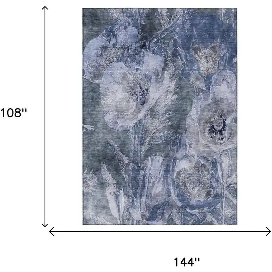 Blue And Lavender Floral Washable Indoor Outdoor Area Rug Photo 5