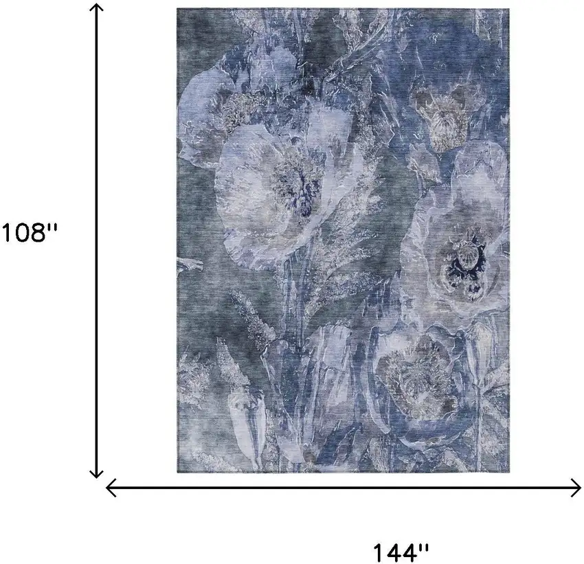 Blue And Lavender Floral Washable Indoor Outdoor Area Rug Photo 5