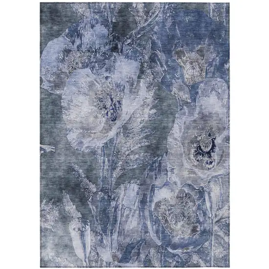 Blue And Lavender Floral Washable Indoor Outdoor Area Rug Photo 2