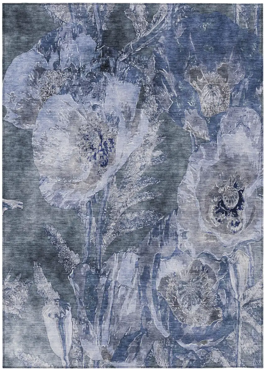 Blue And Lavender Floral Washable Indoor Outdoor Area Rug Photo 2