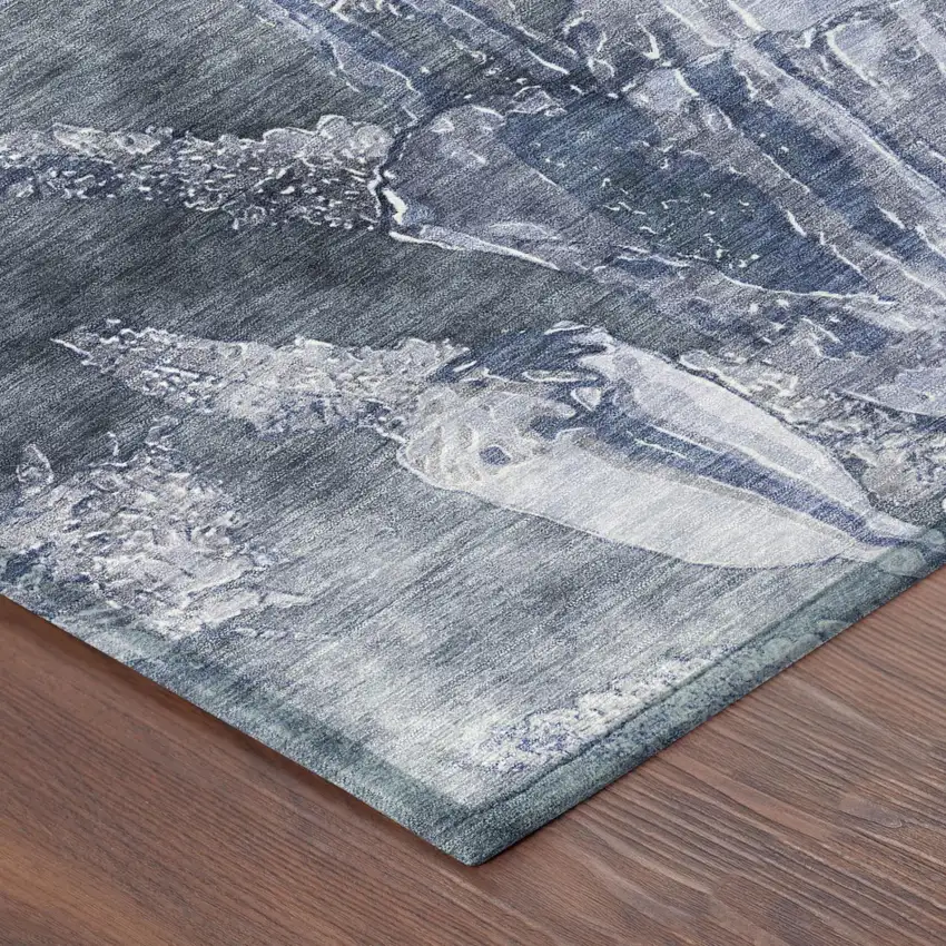 Blue And Lavender Floral Washable Indoor Outdoor Area Rug Photo 3