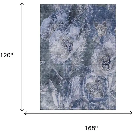 Blue And Lavender Floral Washable Indoor Outdoor Area Rug Photo 5