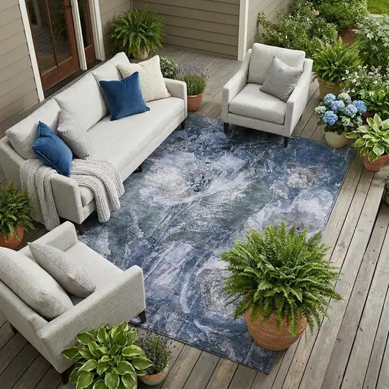 Blue And Lavender Floral Washable Indoor Outdoor Area Rug Photo 1