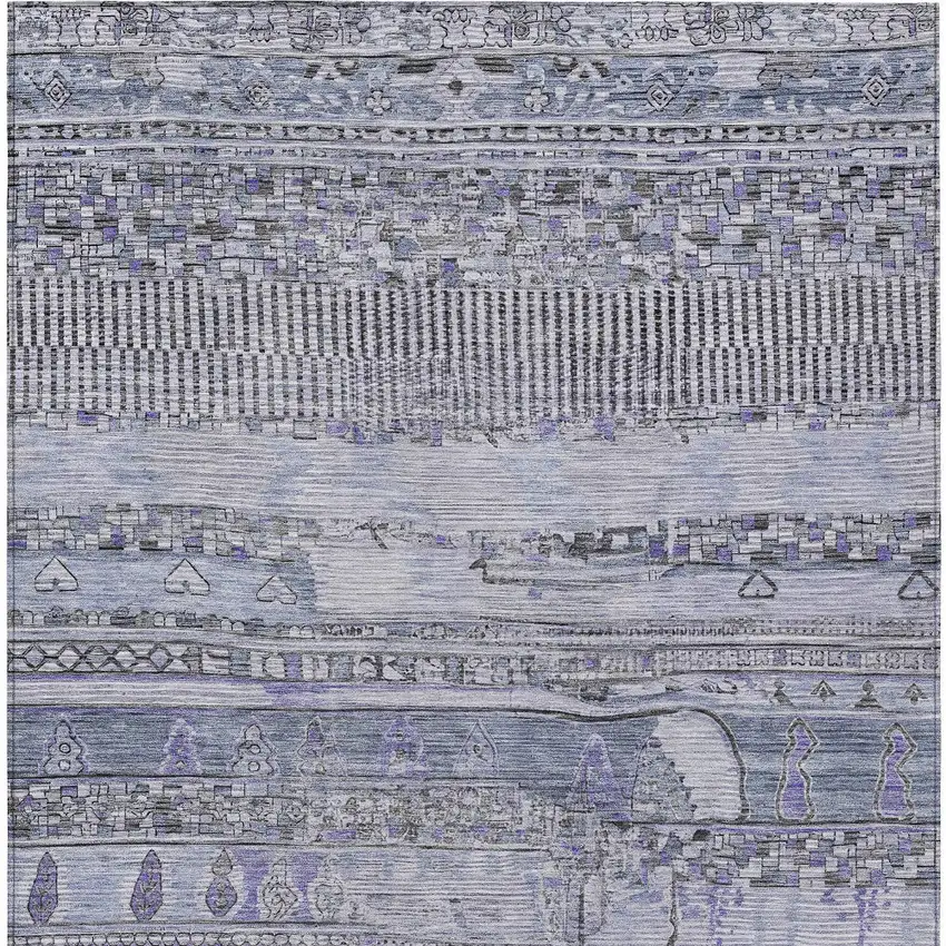 Blue And Lavender Striped Washable Indoor Outdoor Area Rug Photo 8