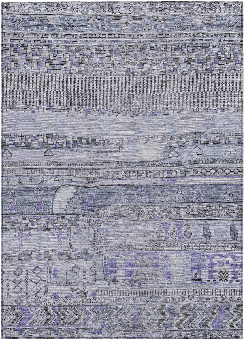 Blue And Lavender Striped Washable Indoor Outdoor Area Rug Photo 3