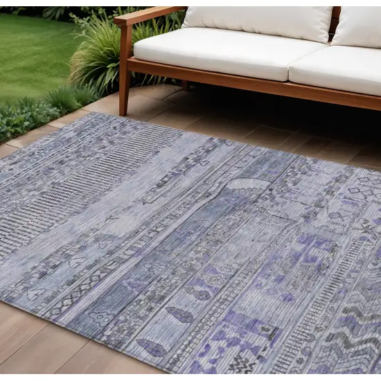 Blue And Lavender Striped Washable Indoor Outdoor Area Rug Photo 2