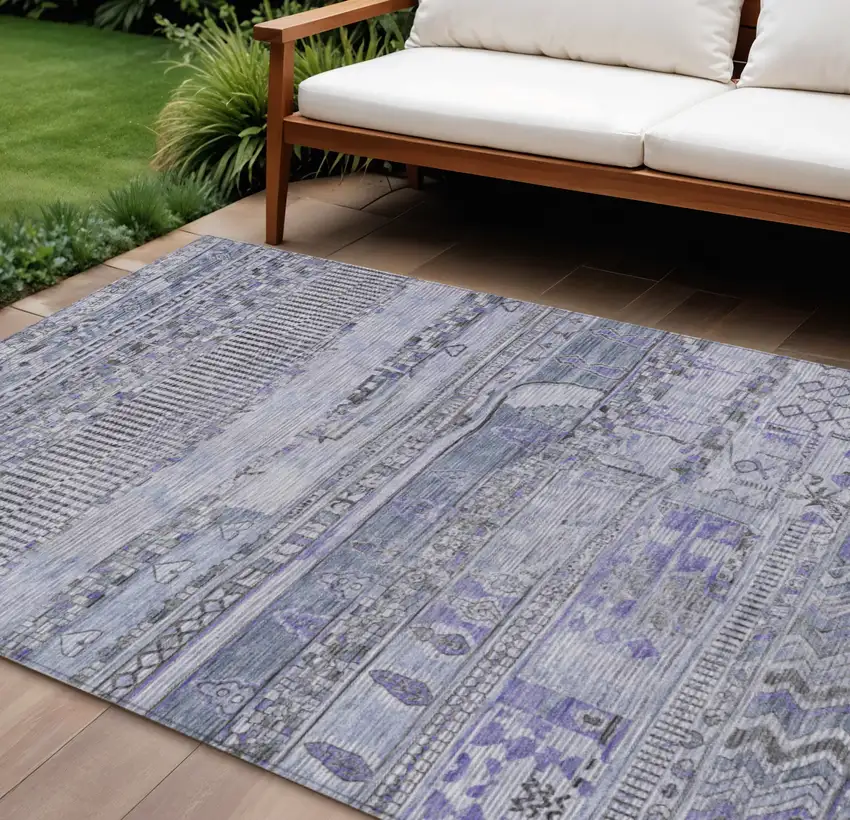 Blue And Lavender Striped Washable Indoor Outdoor Area Rug Photo 2