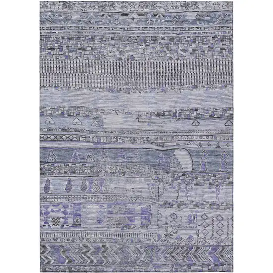 Blue And Lavender Striped Washable Indoor Outdoor Area Rug Photo 1