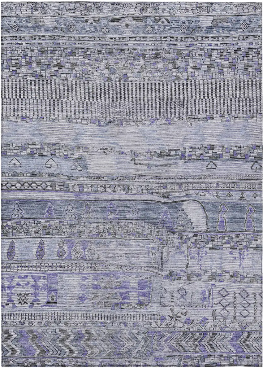 Blue And Lavender Striped Washable Indoor Outdoor Area Rug Photo 1