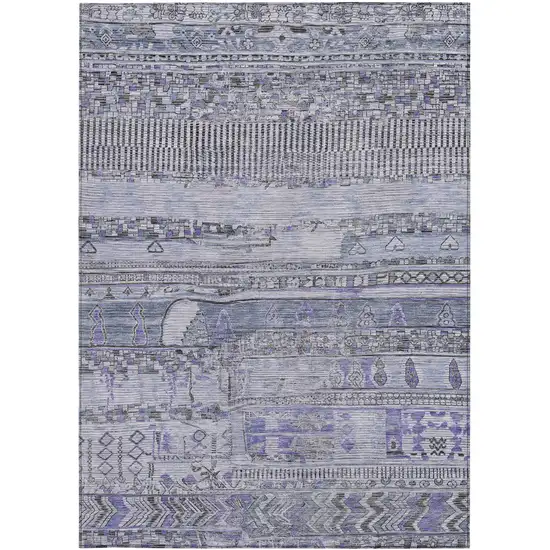 Blue And Lavender Striped Washable Indoor Outdoor Area Rug Photo 3