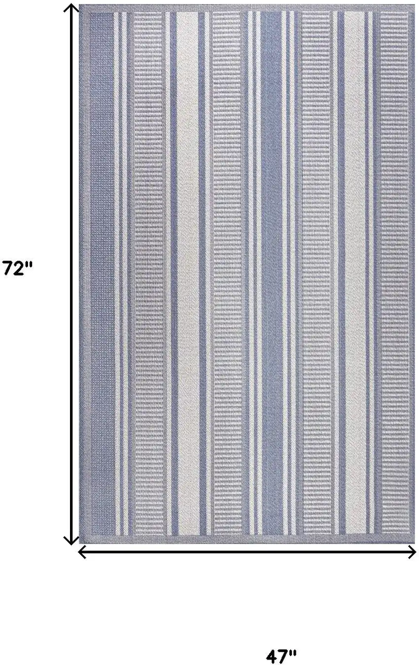 Blue And Light Gray Striped Indoor Outdoor Area Rug Photo 5
