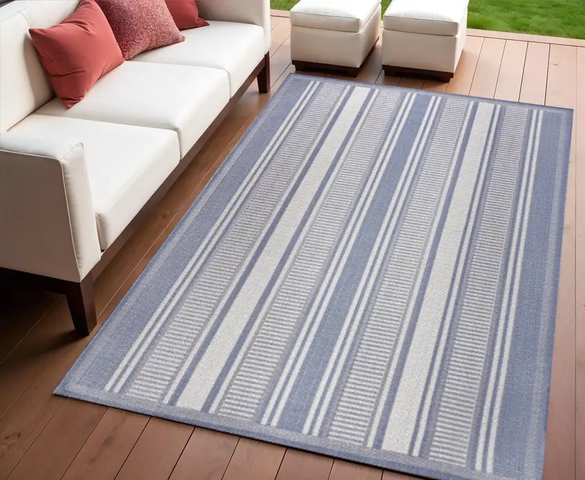 Blue And Light Gray Striped Indoor Outdoor Area Rug Photo 1