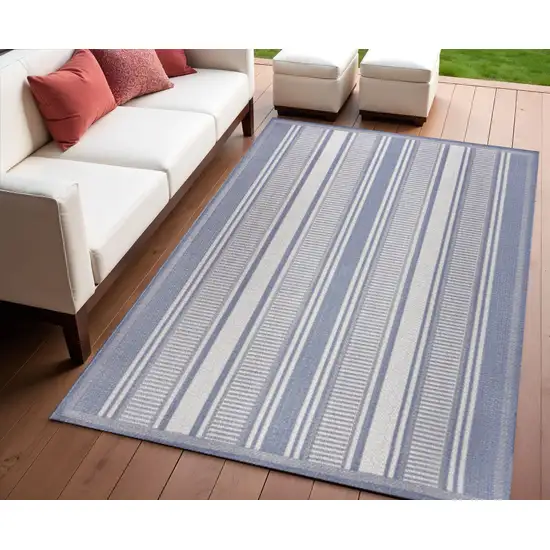 Blue And Light Gray Striped Indoor Outdoor Area Rug Photo 1