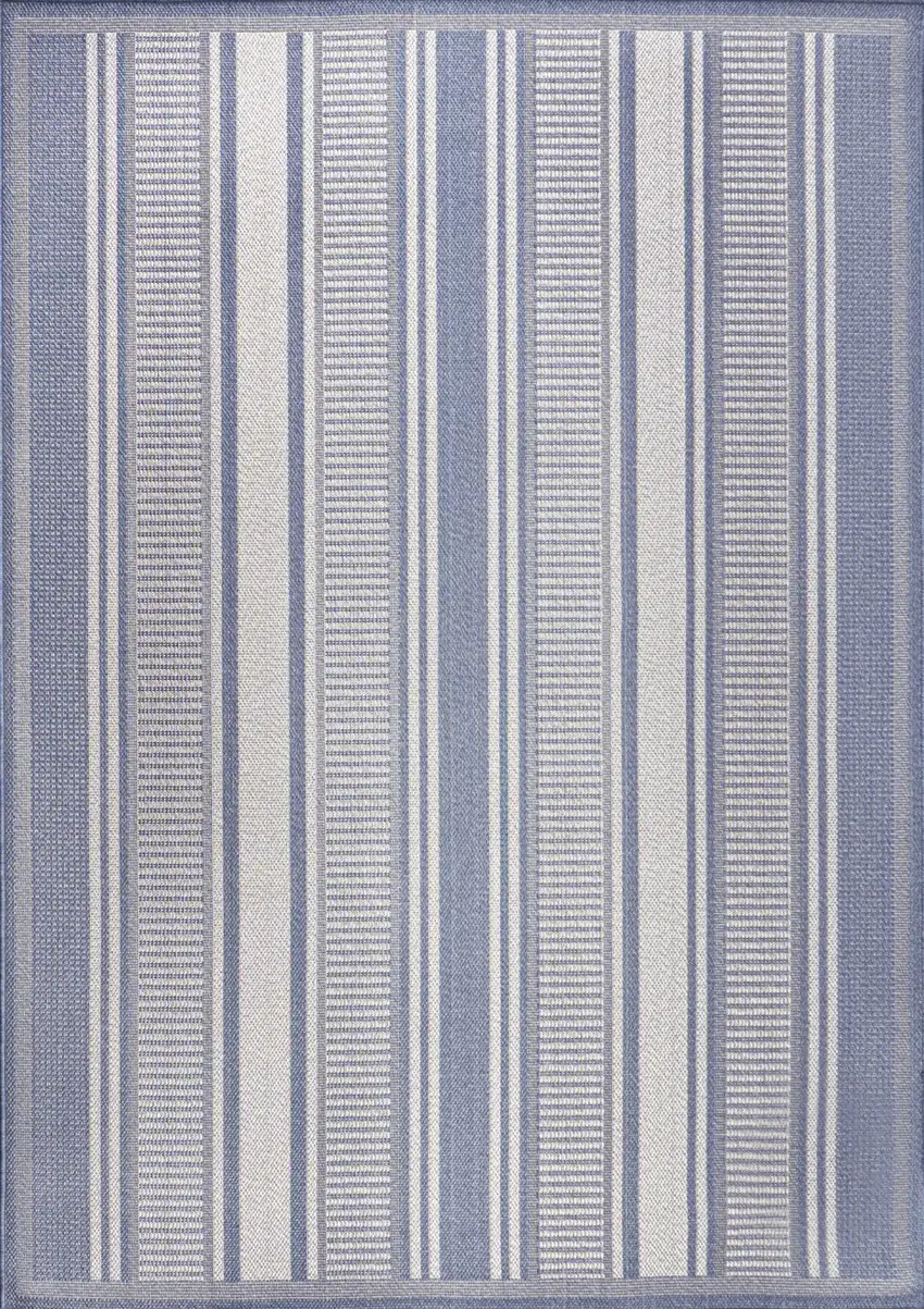 Blue And Light Gray Striped Indoor Outdoor Area Rug Photo 1