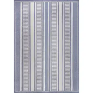 Photo of Blue And Light Gray Striped Indoor Outdoor Area Rug