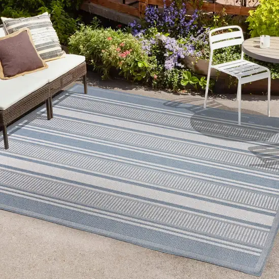 Blue And Light Gray Striped Indoor Outdoor Area Rug Photo 9