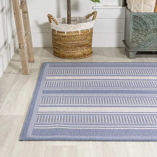 Blue And Light Gray Striped Indoor Outdoor Area Rug Photo 6