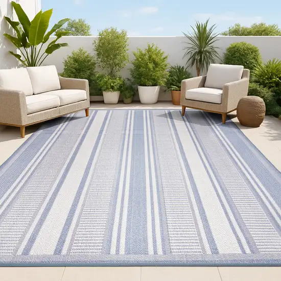 Blue And Light Gray Striped Indoor Outdoor Area Rug Photo 4