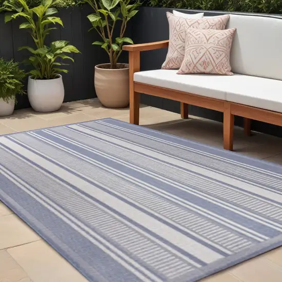 Blue And Light Gray Striped Indoor Outdoor Area Rug Photo 1