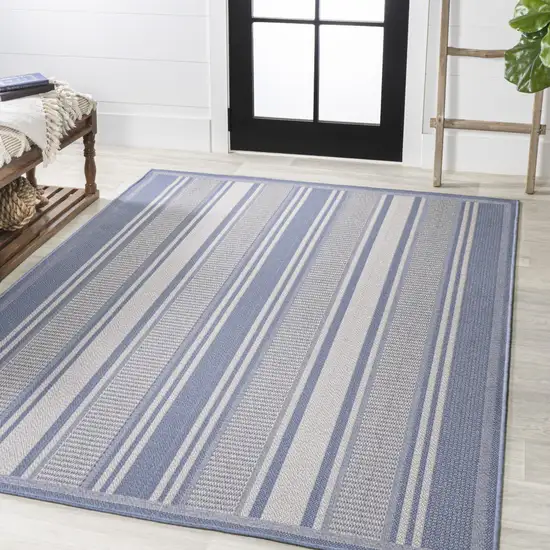 Blue And Light Gray Striped Indoor Outdoor Area Rug Photo 5