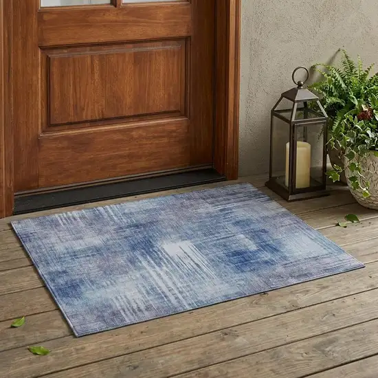 Blue And Lilac Abstract Washable Indoor Outdoor Area Rug Photo 1