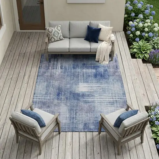 Blue And Lilac Abstract Washable Indoor Outdoor Area Rug Photo 1