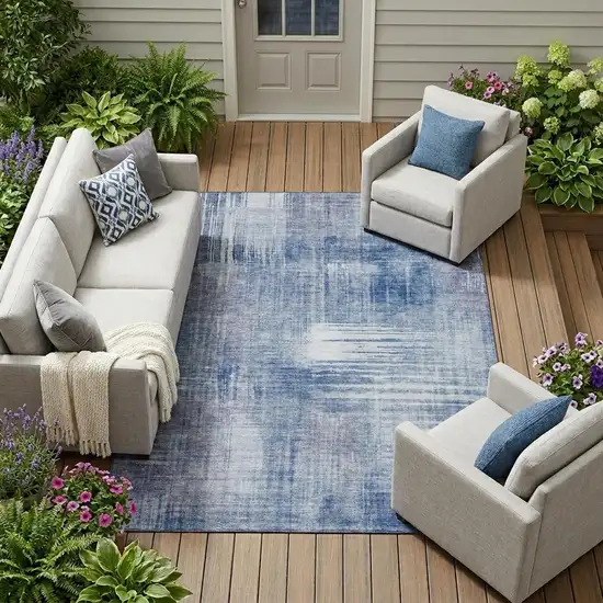 Blue And Lilac Abstract Washable Indoor Outdoor Area Rug Photo 1